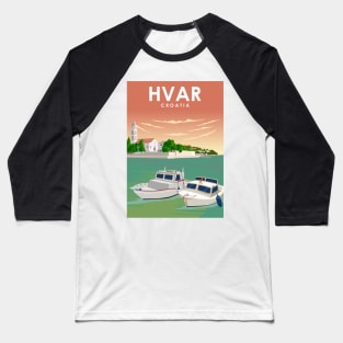 Hvar Croatia Minimal Retro City Travel Poster Baseball T-Shirt